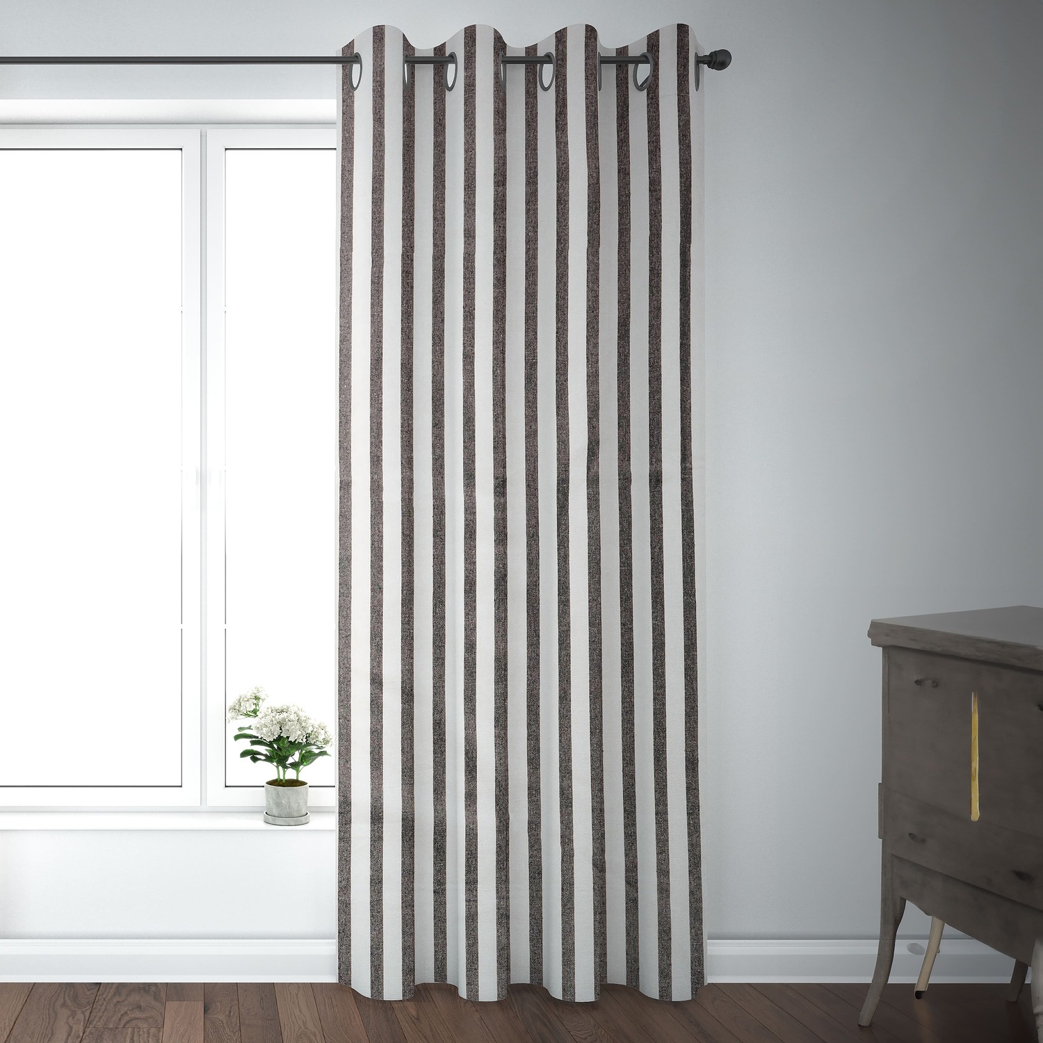 COTTON CURTAIN ECRU WITH GREY STRIPES 150Χ280 WITH EYELETS